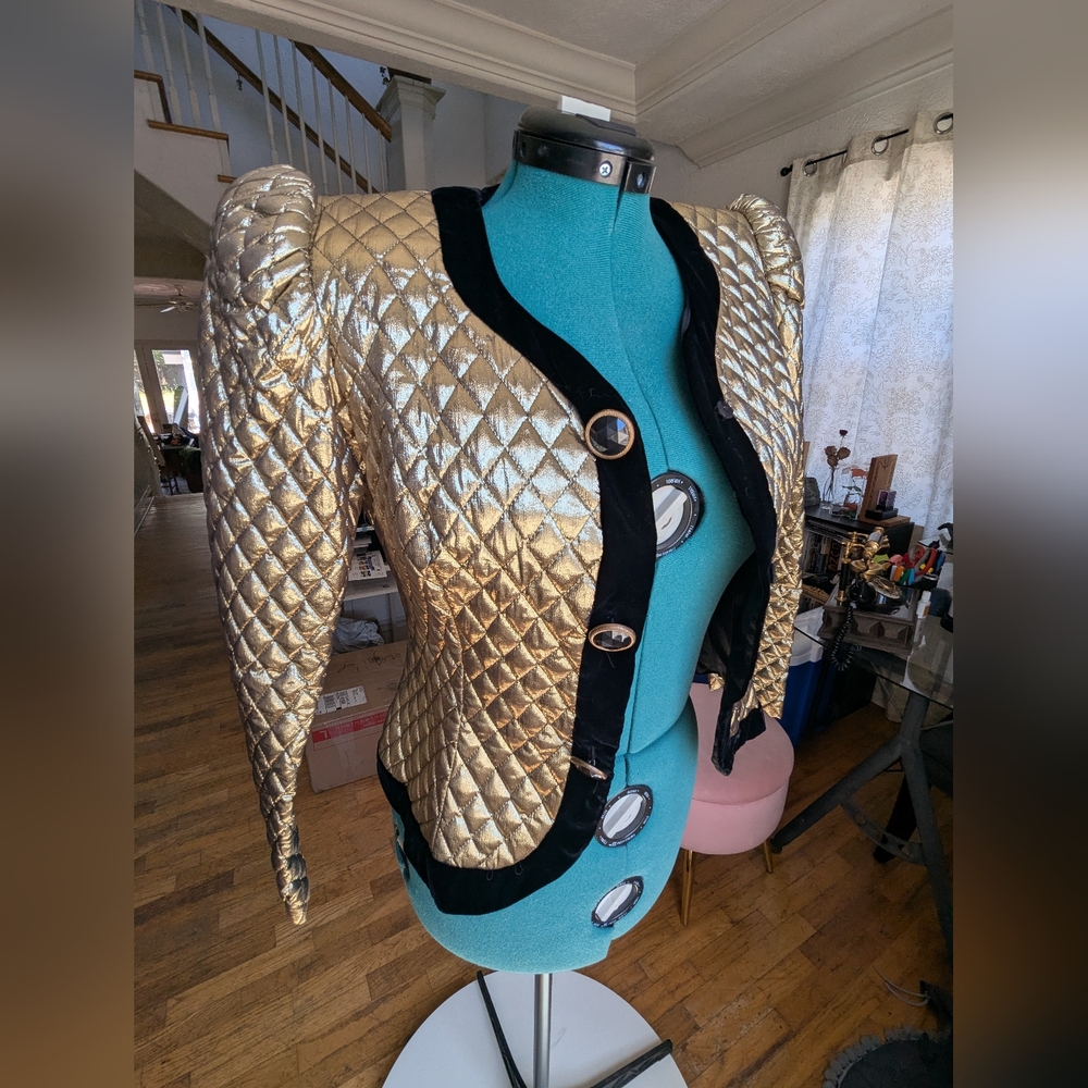 Gold Quilted Women's Jacket with Black Trim